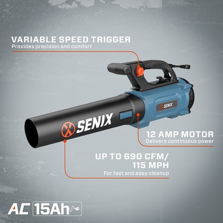 Senix Corded Blower, 690 CFM, 115 MPH, 120V BLAE12-M